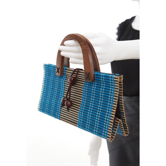 Vintage slat sticks and wooden handle handbag - Picture 3 of 7